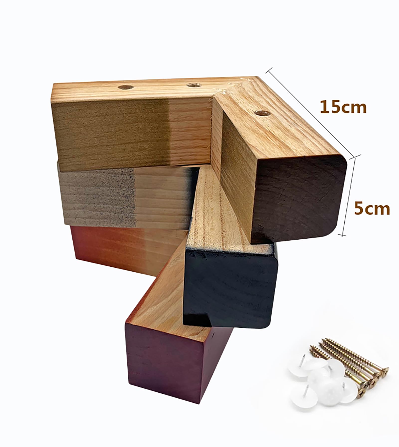 Juego de 4 elevadores de cama y patas de sofá de madera, patas de muebles para sofá, tocador y mesa en forma de L, reemplazo perfecto para mayor altura y estilo (5 cm)
