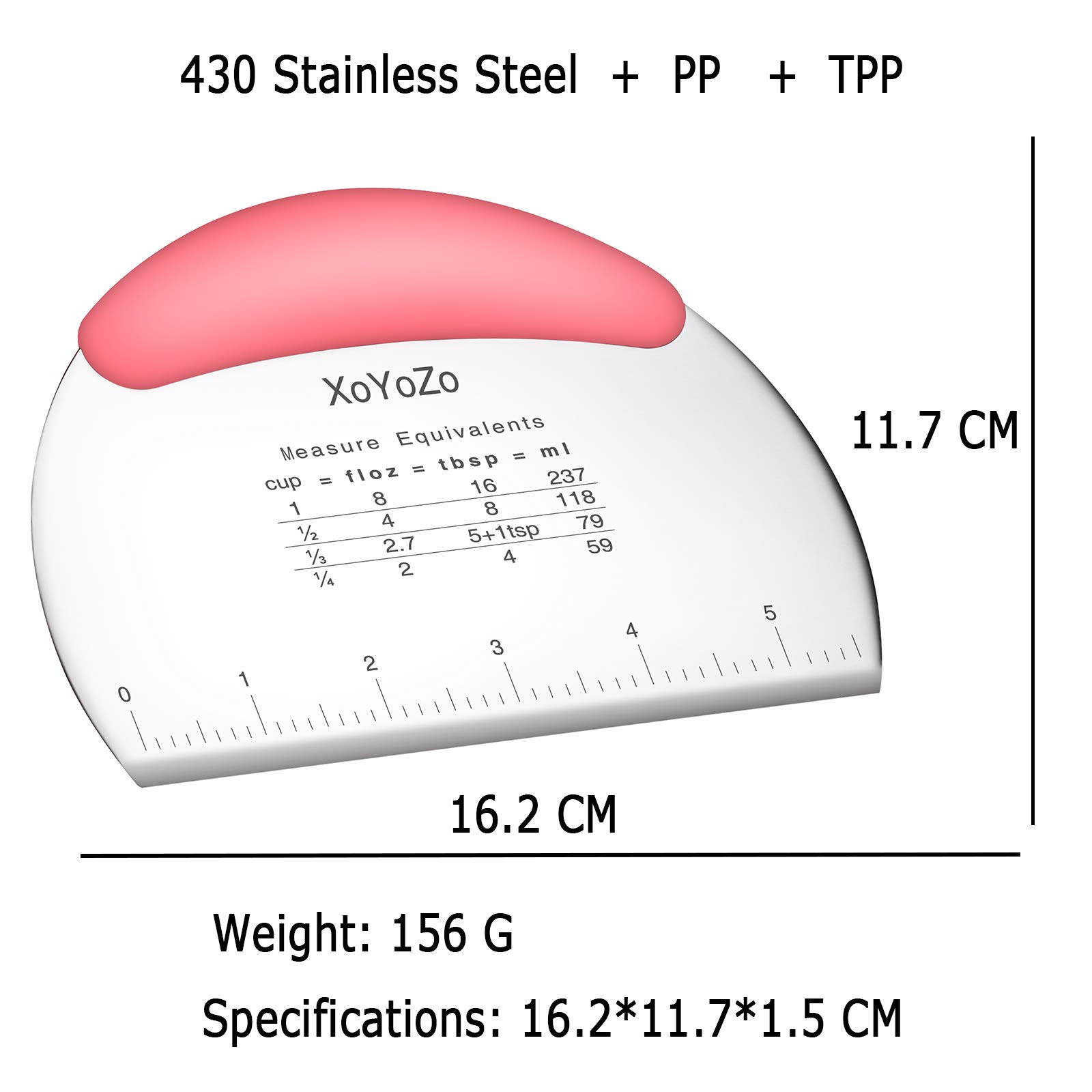 1 Stück Teigschaber Zerkleinerer/Edelstahl Teigschaber Cutter mit ergonomischem Gummi Anti-Rutsch-Griff/Teigschaber Cutter/Pro Gebäck Pizza Cutter Zerkleinerer (Rosa)