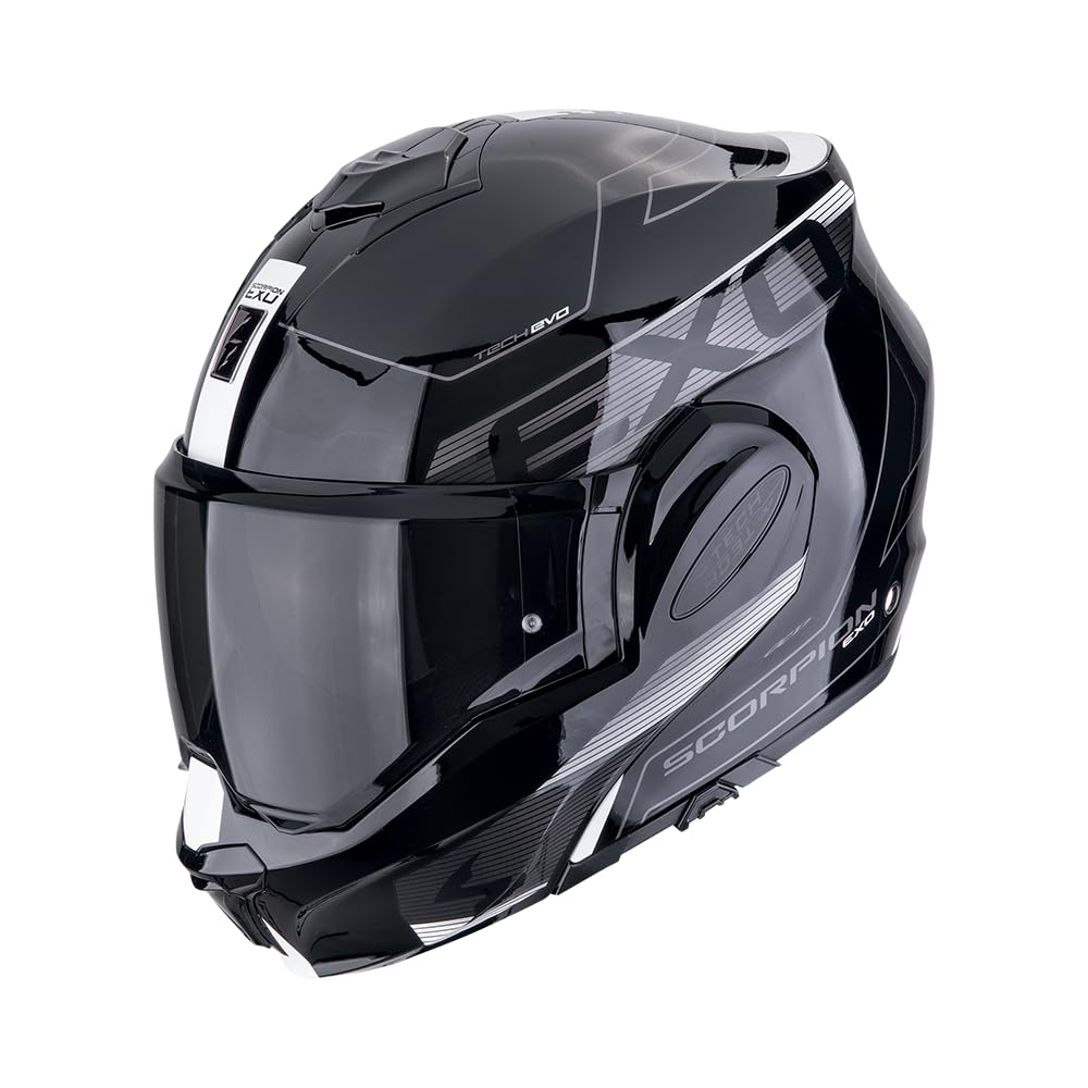 Scorpion EXO Tech Evo Traveller Casque, Noir/Blanc, M (57/58)