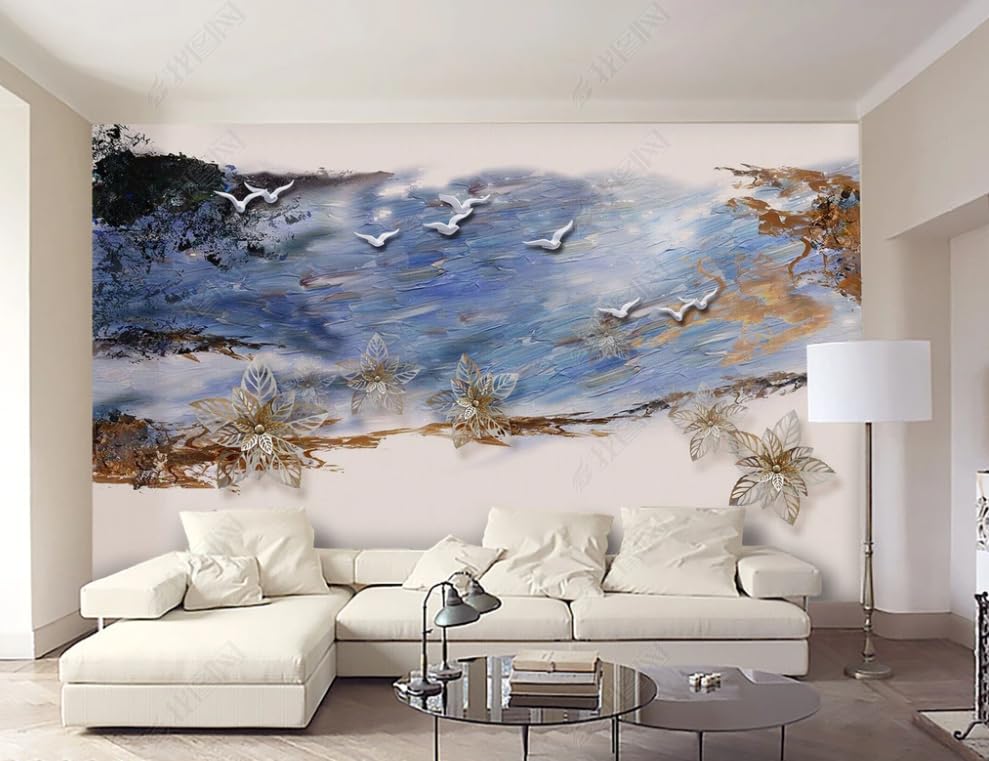 Papier peint intissé oiseaux pour masquer un grand mur et décorer le salon - 3