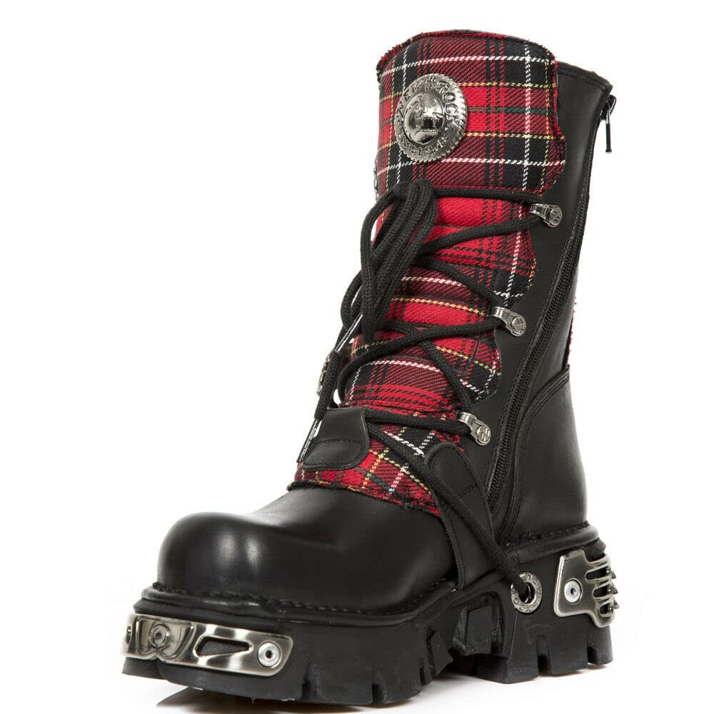 New RockBoots 391T-S1 Unisex Tartan Metallic Black Leather Platform Goth Boot