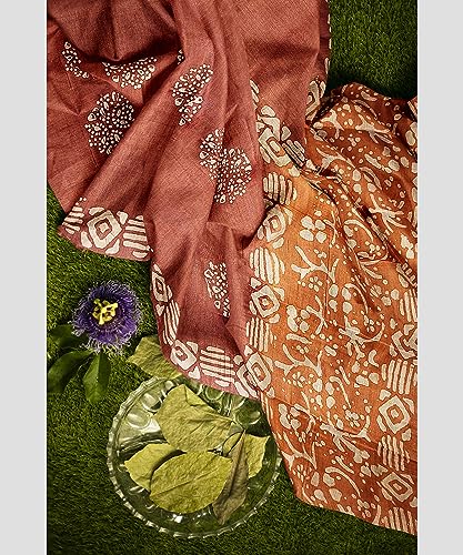 Image of STB-SILK TEXTILES BHAGALPUR Women's Bhagalpuri Cotton Silk Batik Print Unstitched Salwar Suit Dress Material With Dupatta | Dress Material For Women's & Girls (Rust)