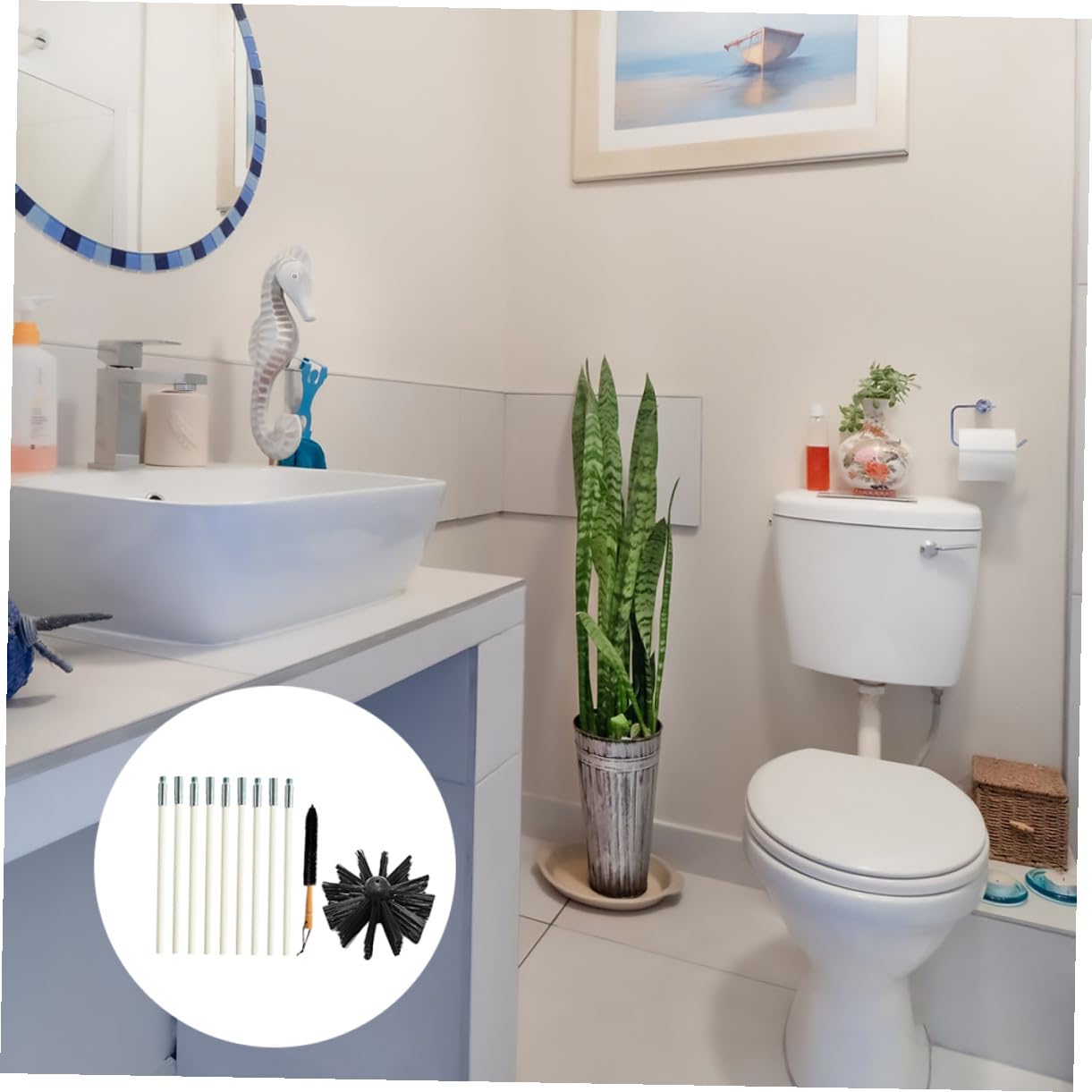 Angoily Kaminreinigungsbürste aus Nylon mit Flexiblem Stiel und Langem Holzgriff 9 Rohre für Effektive Reinigung von Lüftungskanälen und Ofenrohren