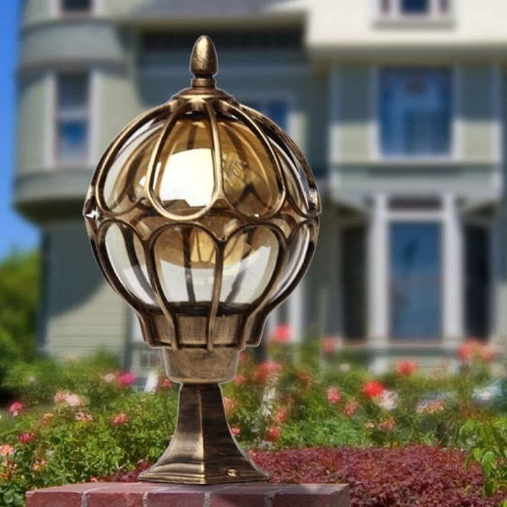 Farola Exterior Para Valla Lámpara De Pilar De Aluminio Para Exteriores, Lámpara De Pilar De Vidrio Para Puerta De Patio De Jardín Europeo, Lámpara De Poste De Globo De Vidrio, Luz De Columna E27 Luz