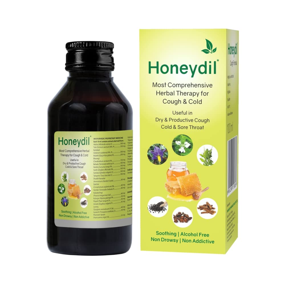 Honeydil Cough Syrup 100 ml | With goodness of Adulsa, Tulsi, Kantakari, Haridra, Bharangi & Mulethi |Natural Ingredients| Non-Drowsy (Pack of 1 (100ml)) (B0BF9FGF8M) Amazon Price History, Amazon Price Tracker