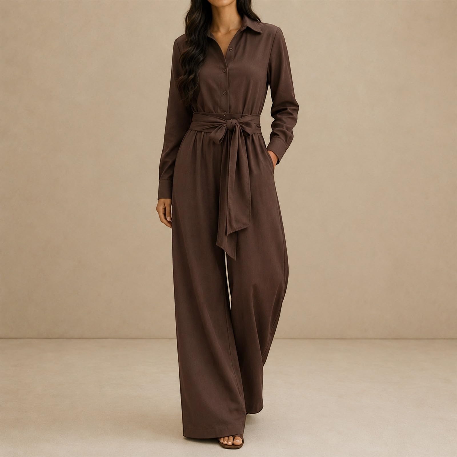 Generisch Tuta da donna a 2 pezzi, elegante, estiva, a maniche lunghe, con camicetta e pantaloni larghi a gamba larga, tuta da jogging, spiaggia, vacanze, sport, streetwear, abbigliamento da lavoro