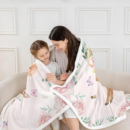 Miniatura 5 de Erosebridal Deer Rabbit Fleece Blanket,Zoo Animal Throw Blanket 40x50 Inch for Bedroom Living Room Sofa Couch,Butterflies Rose Sherpa