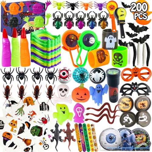 200PCS Halloween Party Favors Assortment Bulk, Halloween Toys for Kid Girls Boys Goodies Party Bags Stuffers fillers Prizes for Trick or Treat Classroom Prize