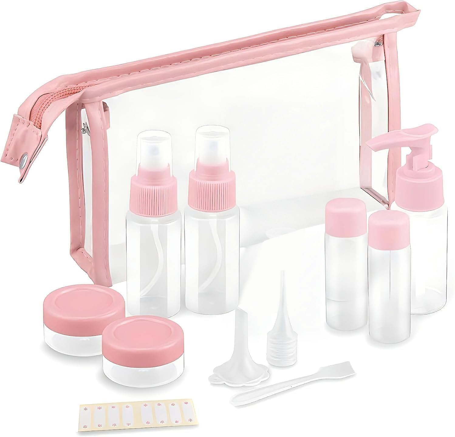11-Pack Pink Travel Bottles Kit, TSA Approved Leak Proof Portable Toiletry Containers Set, Clear PET Flight Size Cosmetic Containers for Lotion, Shampoo, Cream, Soap