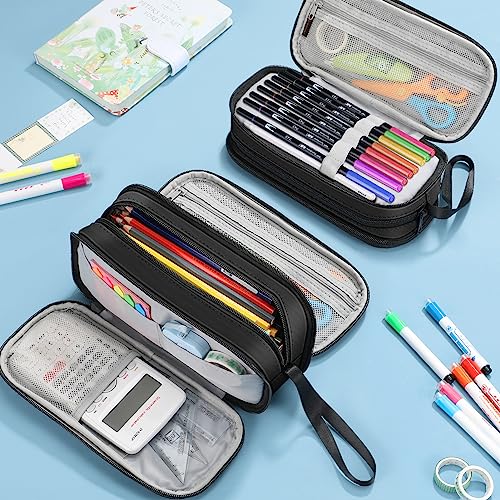 FINPAC Large Capacity Pencil Case, Portable Stationery Bag with 3 Compartments - Image 3