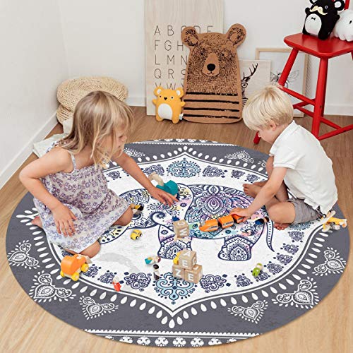 Libaoge Round Area Rugs 3 Ft Diameter Elephant Indoor Aloha Mats, Arab Culture Symbol Mandala Pattern Soft Living Room Bedroom Unique Carpet Woman Yoga Mat Home Decor #TOP2