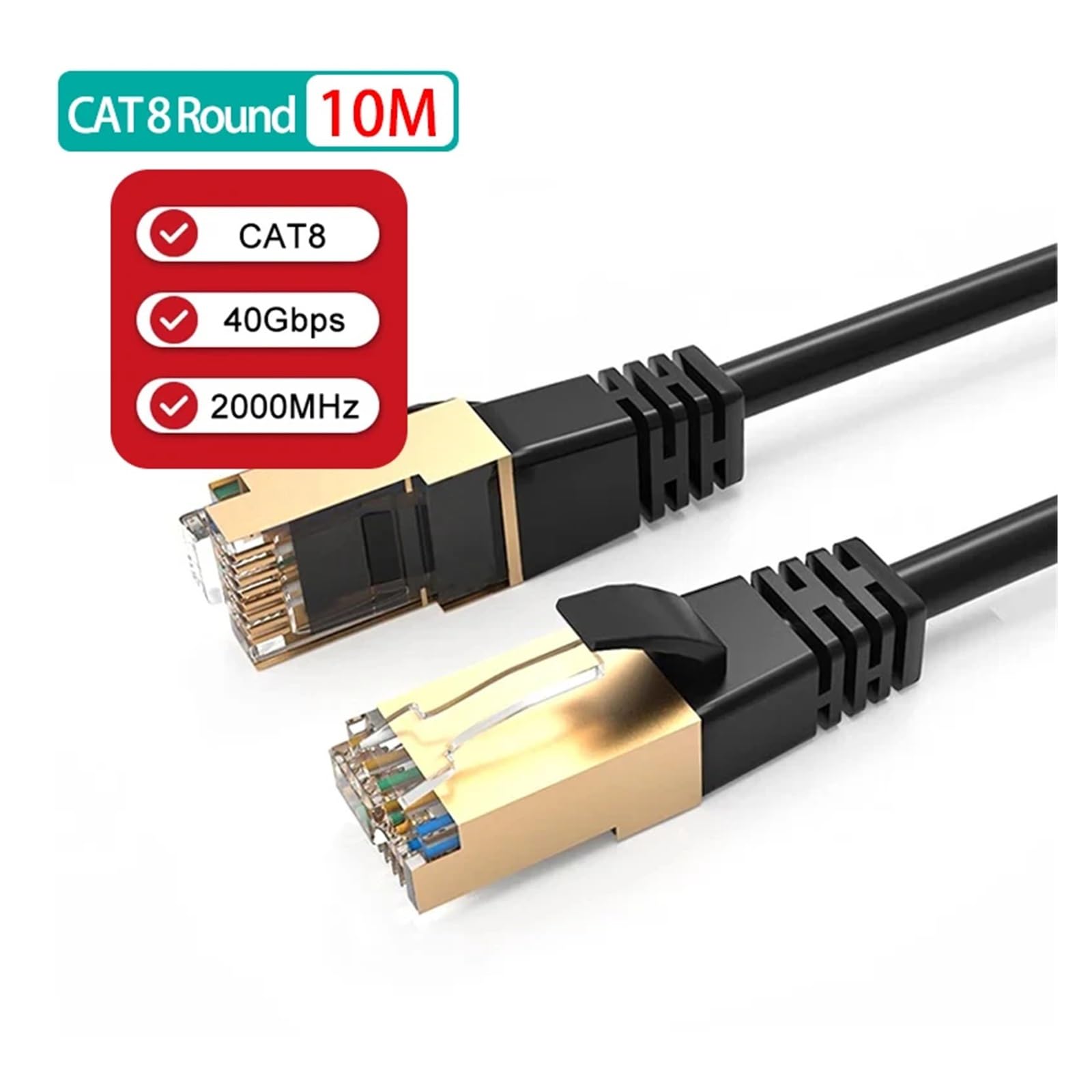Générique Câble rond Ethernet Cat8, réseau LAN haut débit RJ45, 40Gbps 2000MHz 26AWG, for routeur PC PS4 TV ordinateur portable de jeu(10M Round Cable)