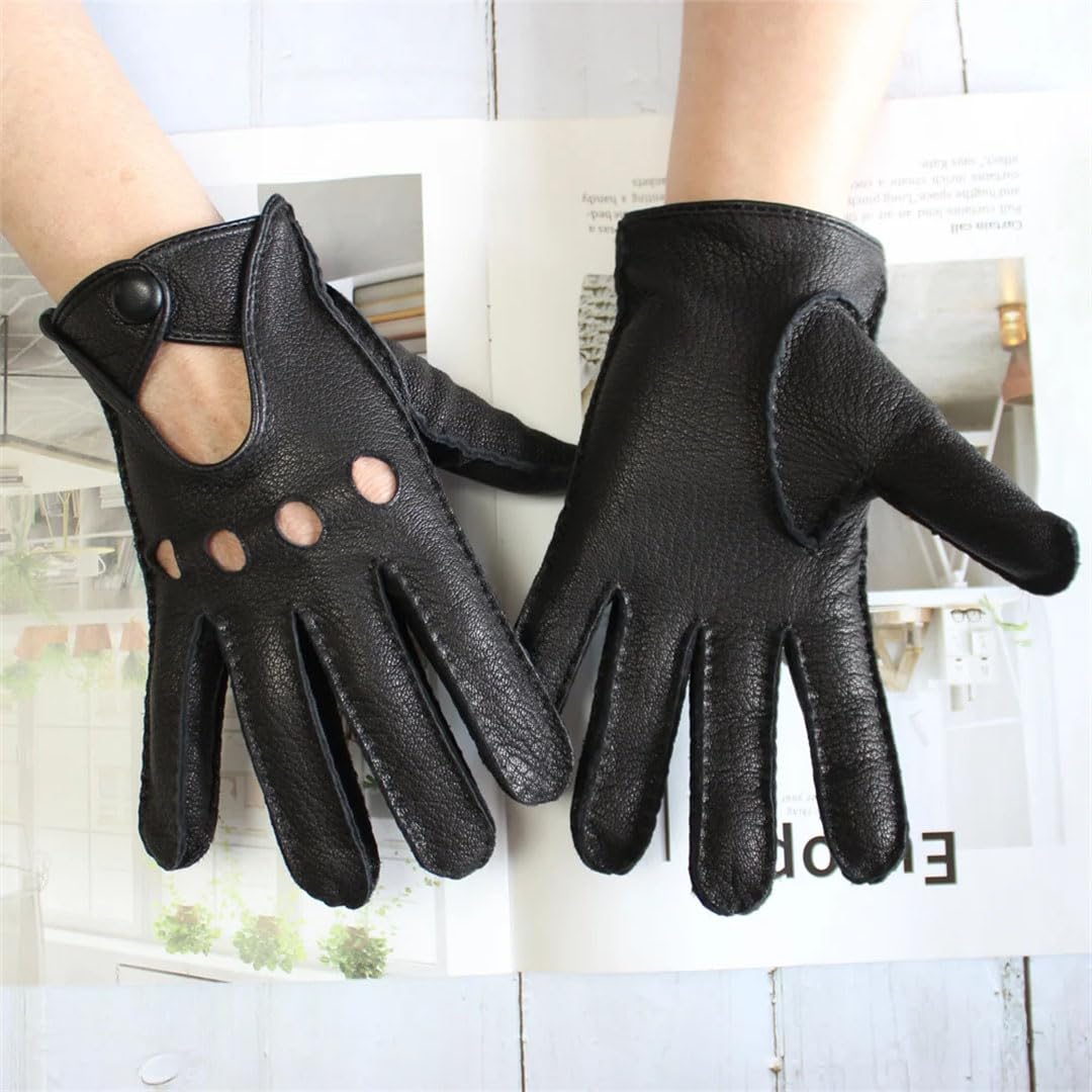 Gants en cuir pour homme - Mince et creux - Respirant - Pour conduite de conduite et moto