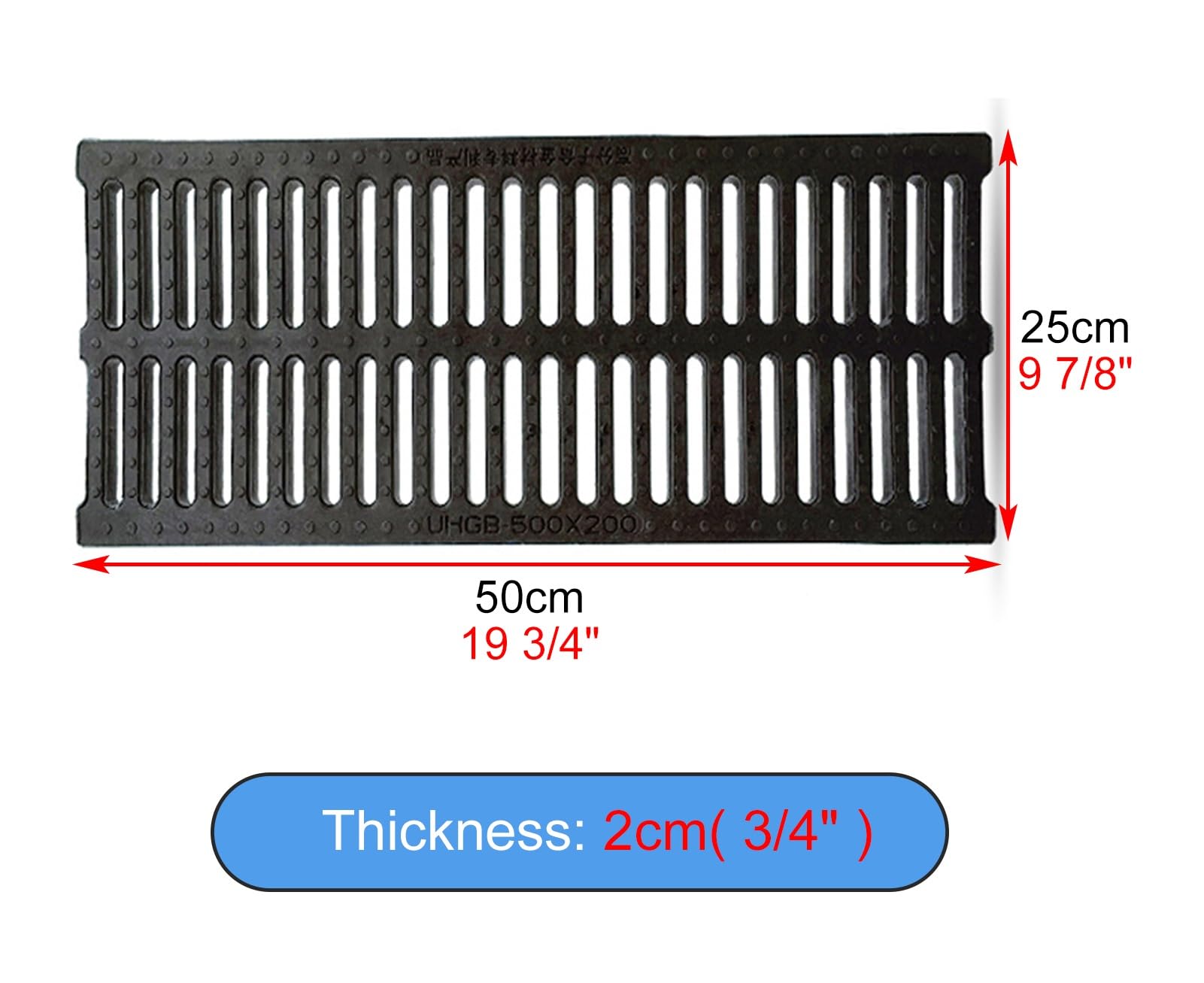 Caniveau Exterieur Grille de Drainage de Tranchée Linéaire en Plastique, Couvercle de Drainage Extérieur Robuste pour Terrasse de Jardin, Garage, Filtres à Eau de Pluie Étroits pour Bloquer(Black,25cm