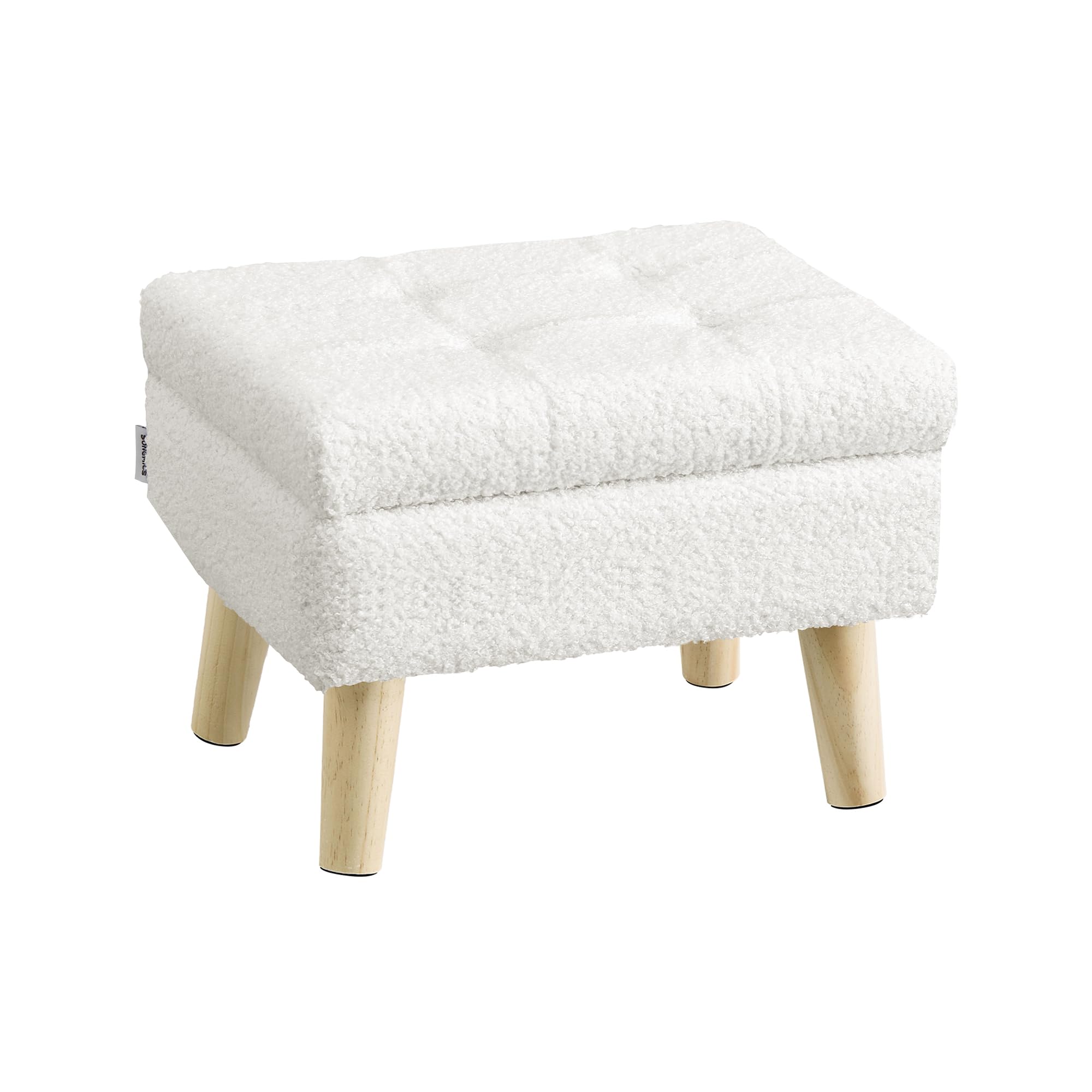 SONGMICS Storage Ottoman, Foot Stool, Ottoman with Padded Seat, Foot Rest with Wood Legs, Small Table, for Hallway, Living Room, 11.8 x 15.7 x 11.4