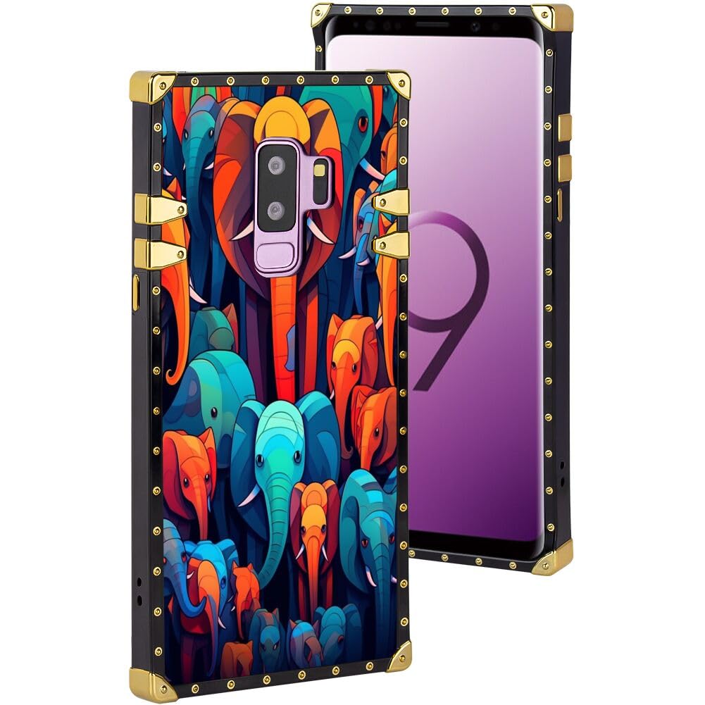 Square Case for Samsung Galaxy S9 Plus with Elephent Designer Art54 Pattern Slim Shockproof Protective Mobile Phone Case