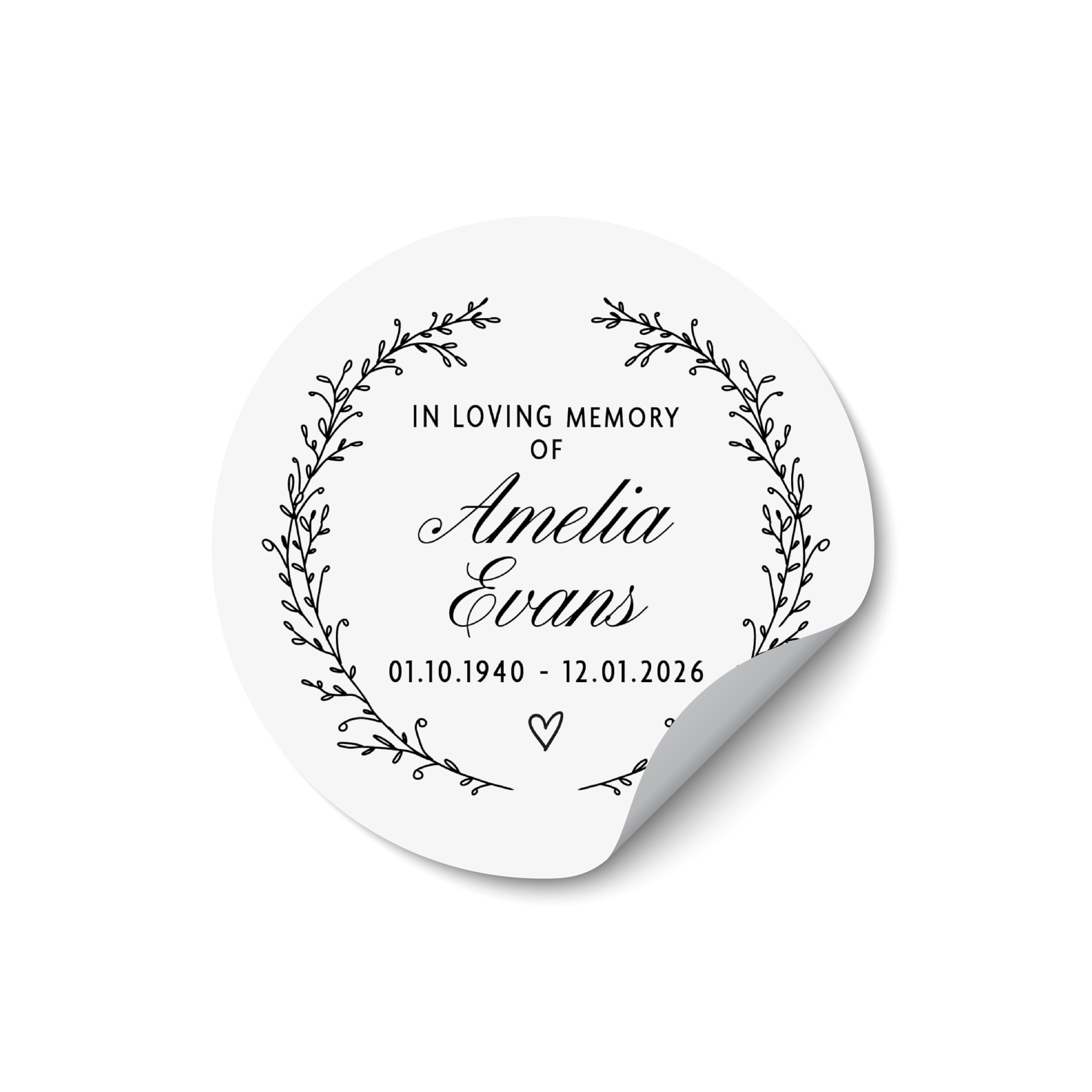 Funeral Stickers with Dates Custom, Personalised in Memory of Labels, Custom Tribute Sticker Labels Funeral - FU07