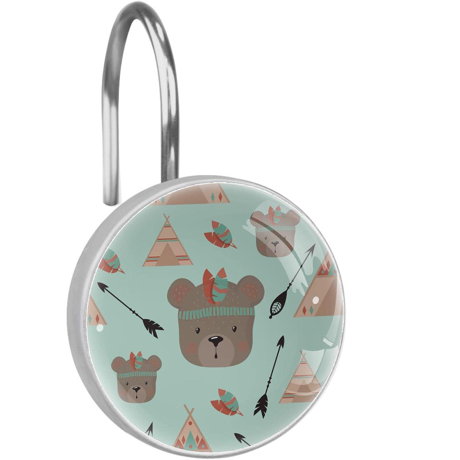 Crochets rideau de douche en acier inoxydable durable avec motifs ours indien qualitatifs x12