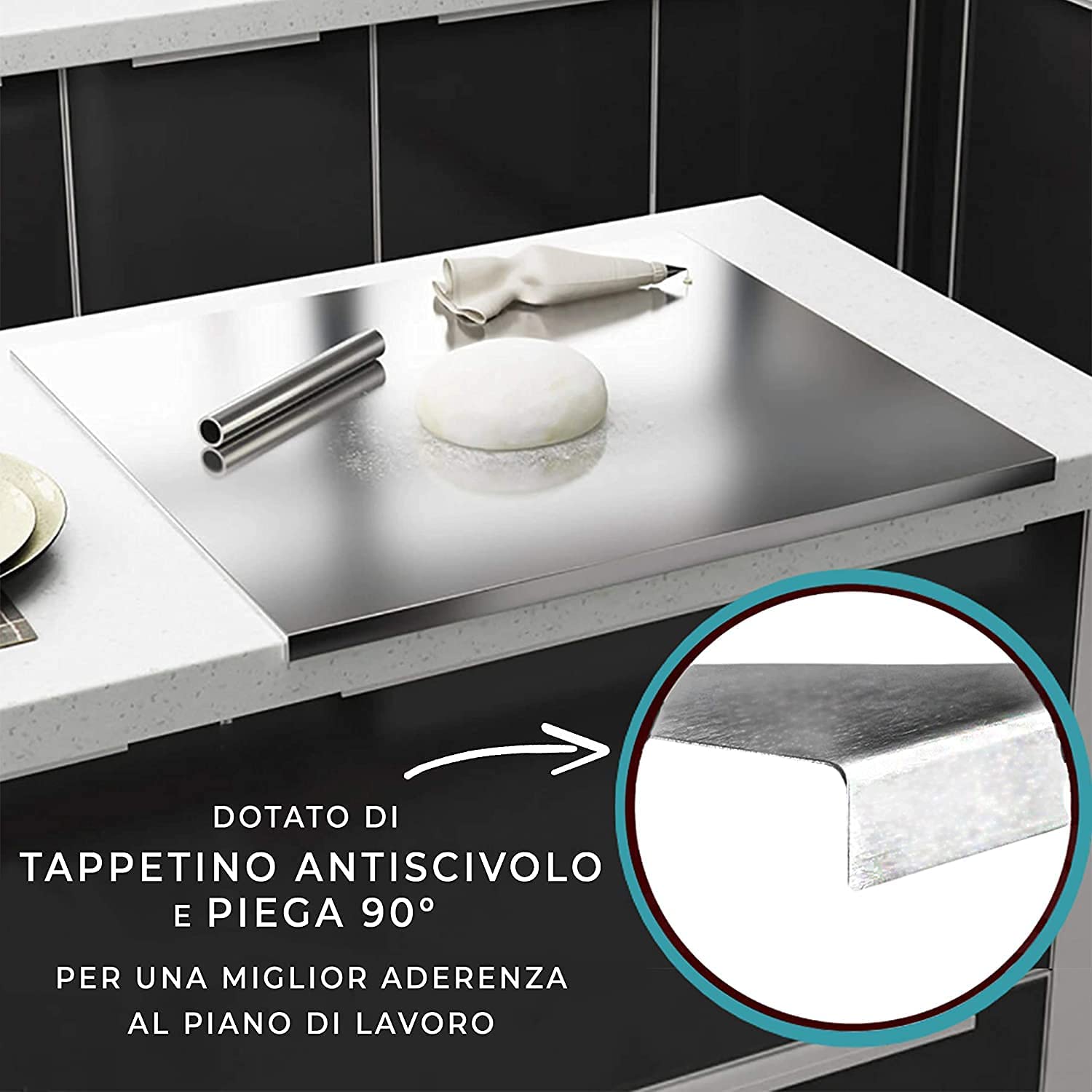 Tagliere Cucina Acciaio Inox Spianatoia Professionale Acciaio Inossidabile Piano Lavoro Per Cucina Bar Ristorante Impastare Pizza Pane Dolci Made In Italy MISURA 50x48cm