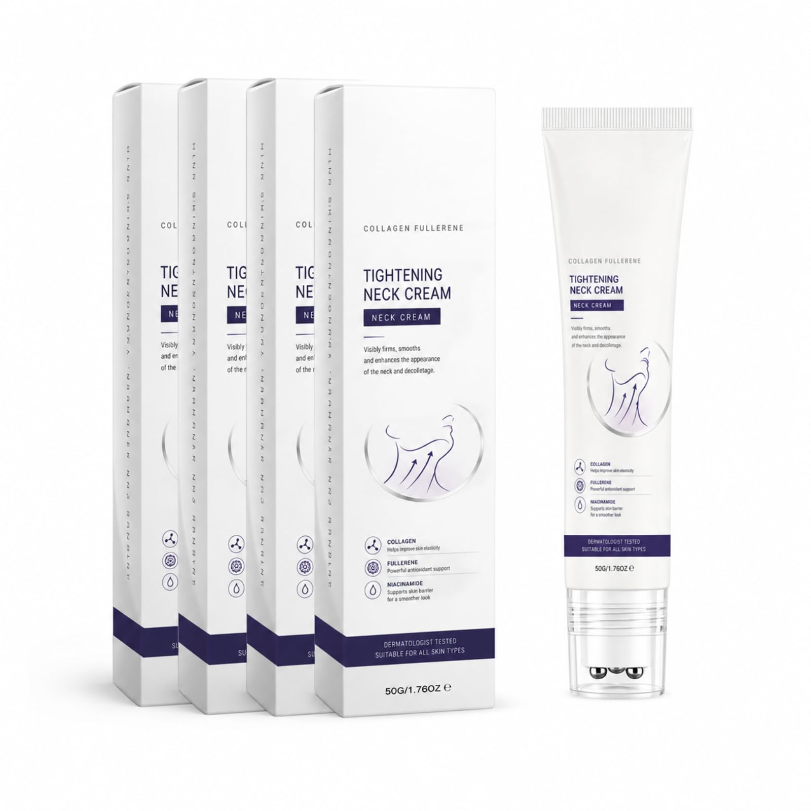 Magic Collagen Fullerene Neck Creams, Tighten and Lift Firming Neck Cream for Crepey Skin, Crema al collagene per il collo con, Creme Liftante Collo & Decollete Roll-On, Riduce le rughe