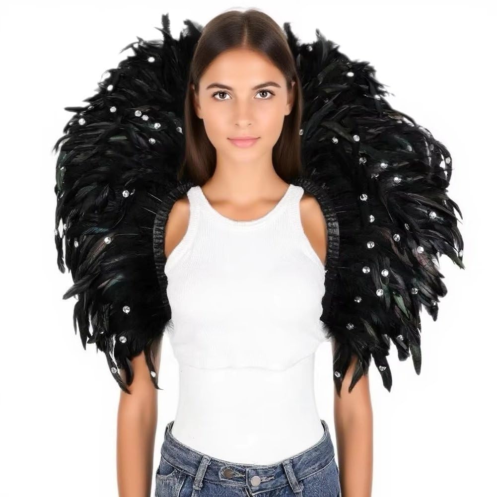 Mantella con Piume E per, Mantello con Piume E Spalle, Accessorio per Costume di Carnevale E Halloween, Abito Spettacolo per Feste in Maschera