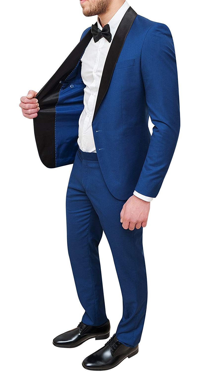 Abito Uomo Sartoriale Blu Slim Fit Vestito Smoking Elegante Cerimonia