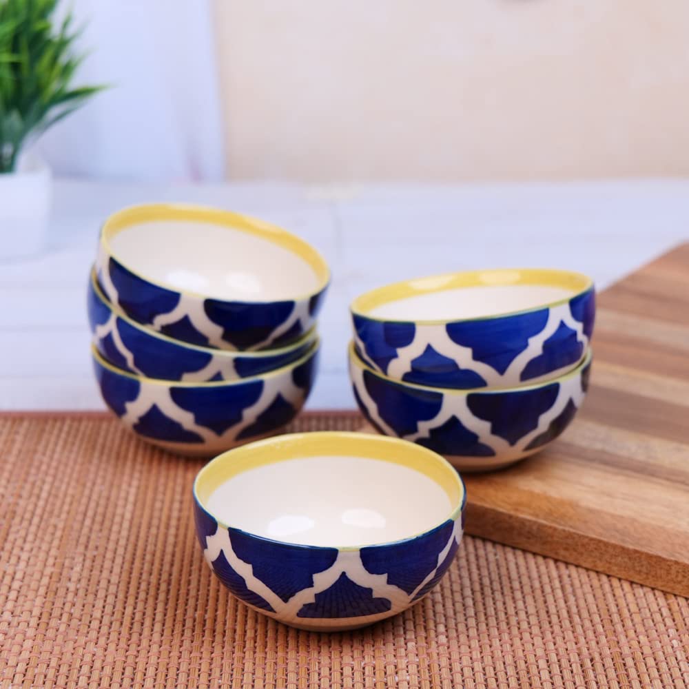 Hand Painted Moroccan Blue Ceramic Veg Bowls/Dessert Bowls Set of 6