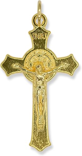 Miniatura 2 de Paquete a granel de 5 Crucifijos de San Benito para hacer rosario, piezas de rosario de oro chapadas de 1.5 pulgadas, parte de rosario de crucifijo