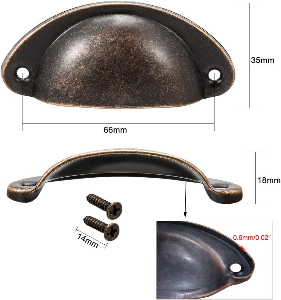 uxcell Cup Pulls, Carbon Steel Shell Pull Handles Antique Copper for Dresser Kitchen Cabinet Drawer, 3.19" Length 1.38" Width,20 Pack