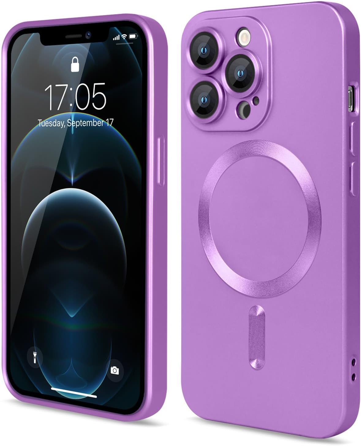 Magnetic for iPhone 12 Pro case, [Detachable Lens Protector] [Light & Durable] with Full Camera Protection Shockproof Matte Slim Soft Magsafe Phone case for iPhone 12 Pro 6.1'', Purple