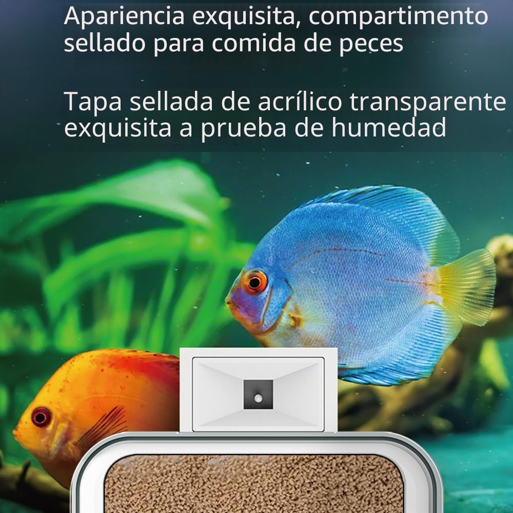 Weytoll Comedero Automatico Peces, Control de Aplicación WiFi de 100 ML Dispensador Comida, Doble Protección Antibloqueo, Control Preciso