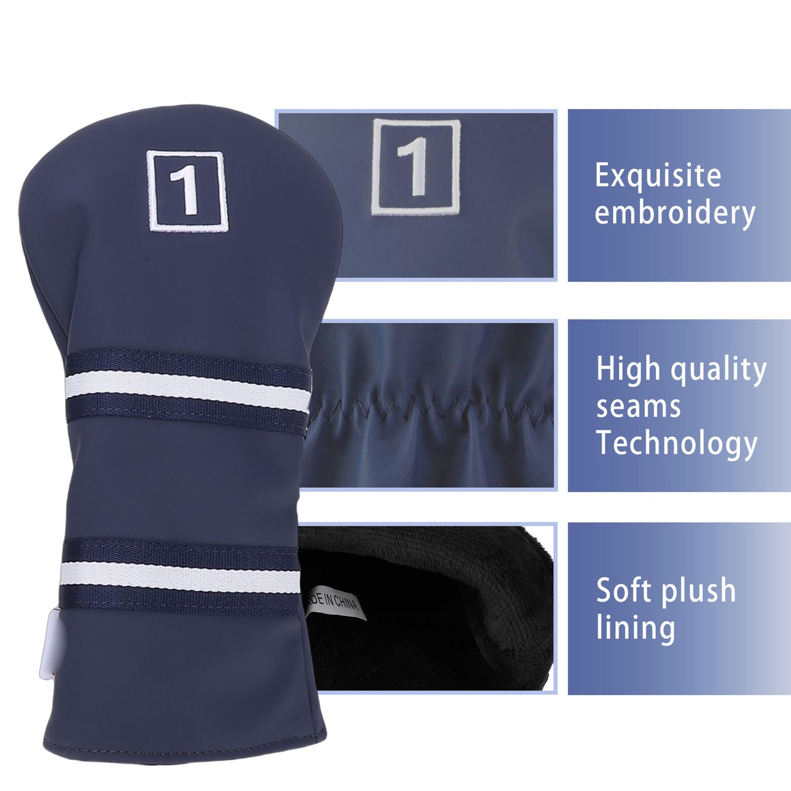 Generic Schlägerkopfhüllen-Set, 3-teilig, Elastische Passform, Plüschfutter, Leicht, für Golfer, Männer und Frauen, Polyesterfaser, Blau
