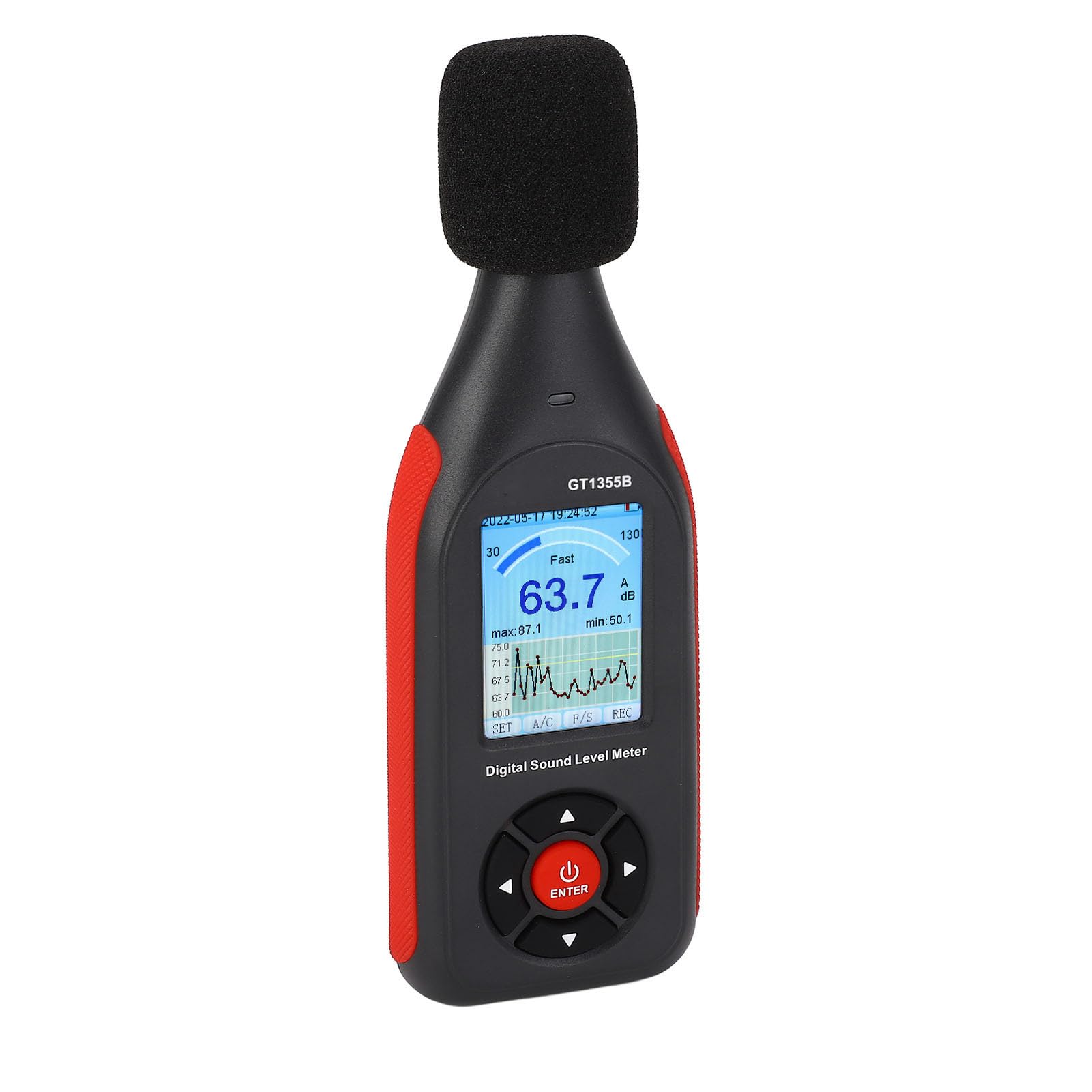EMUKOEP Tester Digitale per Decibel con Ampio Intervallo di Misurazione e Uscita CC, Frequenza da 31,5 Hz a 8500 Hz, Frequenza di Campionamento Lenta e Veloce, Tempo di Ricarica di 1,5 Ore