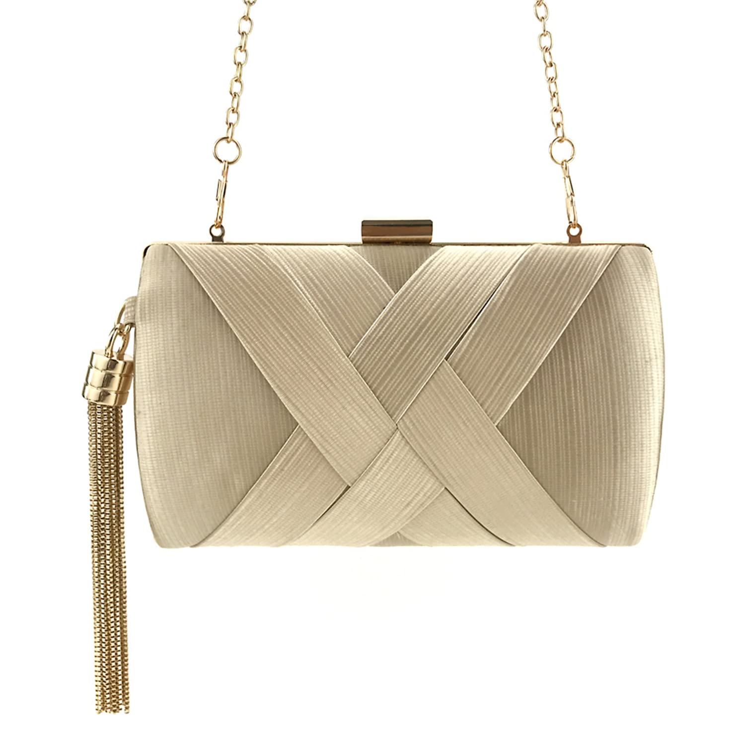 SUKUTU Bolso de Mano de Noche para Mujer Bolso de Satén para Boda Fiesta Noche Borla Colgante Cóctel Graduación, Bolsos de Mano
