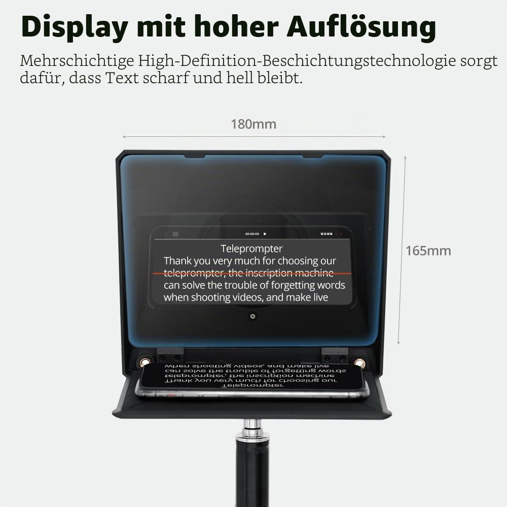 Ambitful T1 Pro Teleprompter für Handy mit Desktop-Stativ, schnell einzurichten, tragbares Teleprompter-Set mit Fernbedienung, unterstützt Smartphone/DSLR/Mini-Tablet (unter 8,3 Zoll), für YouTube