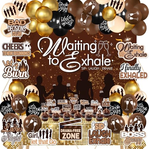 Waiting to Exhale Party Decorations for Women - Girls Night Decorations Kit with Women Empowerment Photo Props & Gold Sequin Tablecloth Prefect for Vision Board Parties Ladies Night or Pajama Parties