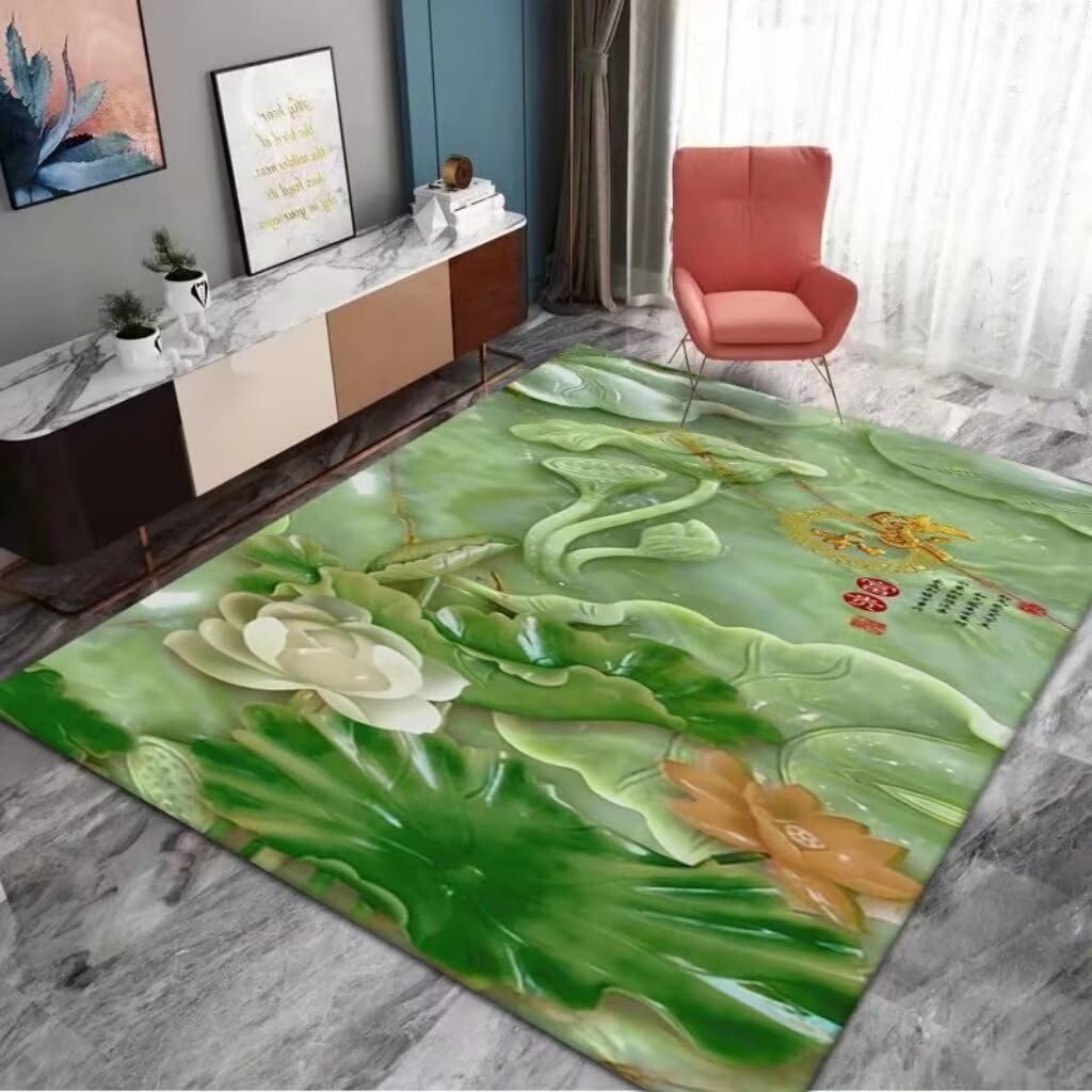 Tapis lavable et antidérapant motif abstrait vert grand format 200x300 cm pour chambre enfant