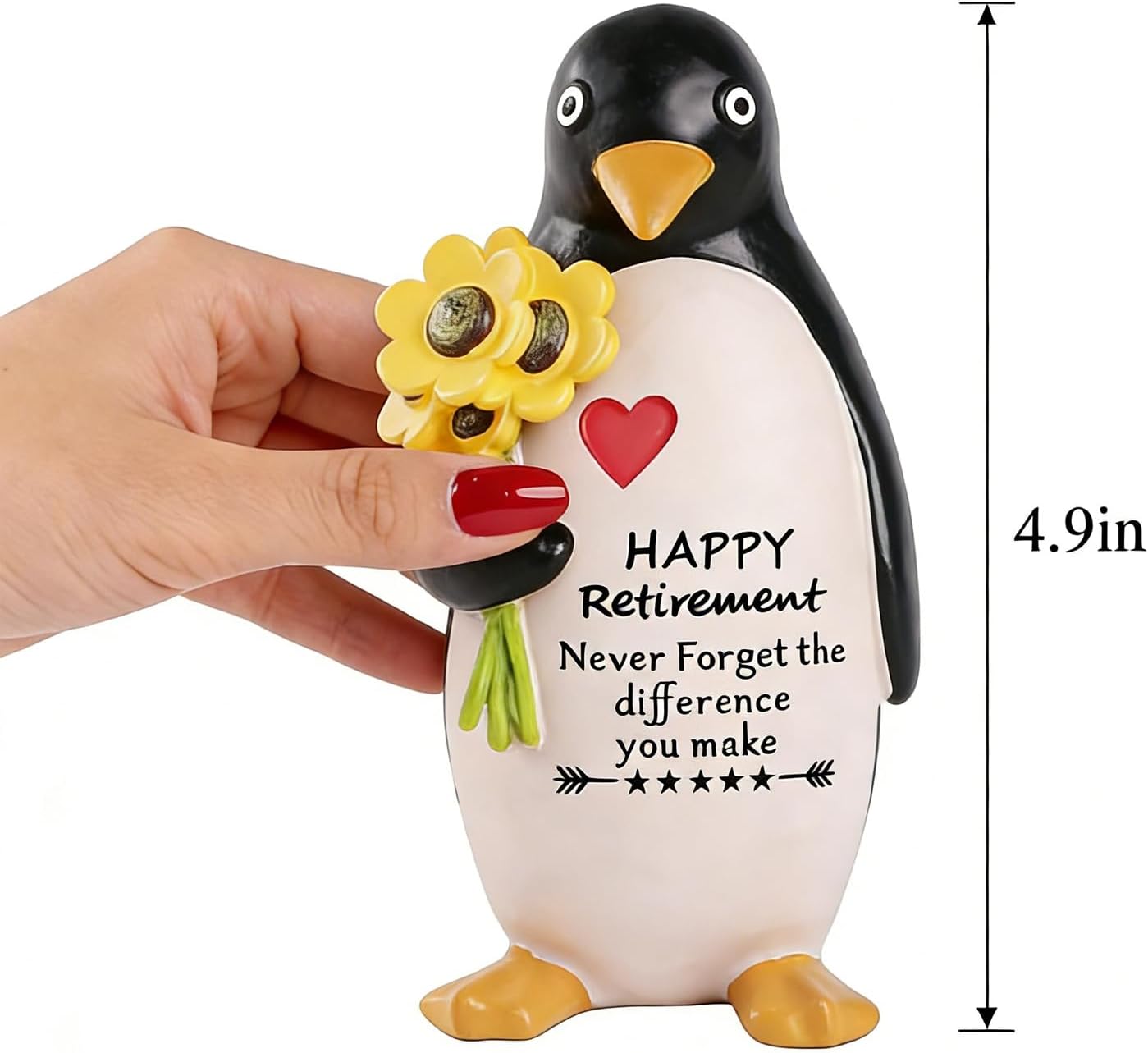 Retirement Gifts for Women, Cute Penguin Figurine Gift with Greeting Card, Happy Retirement Decorations for Teacher Coworker Friend, Hand-Painted Resin Penguin Decor Statue for Home Office