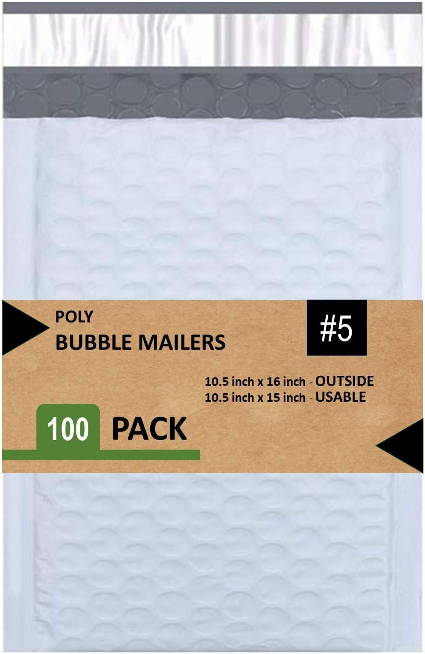 Sales4Less 5 Poly Bubble Mailers 10.5X16 Inches Padded Envelope Mailer Waterproof Pack of 100 , White