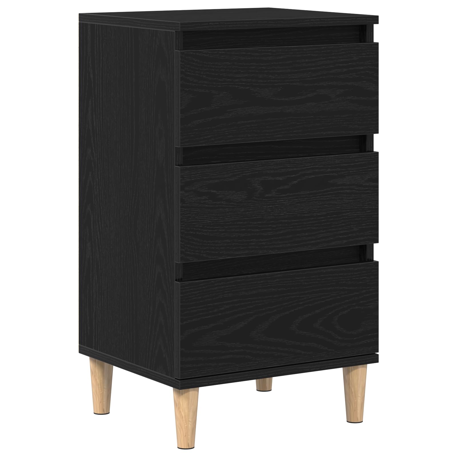 Moderner Nachttisch mit 3 Schubladen in schwarzem Eichenfinish - Robuster Holzwerkstoff, minimalistisches Design und praktischer Stauraum für Schlafzimmer, Wohnzimmer und Büro