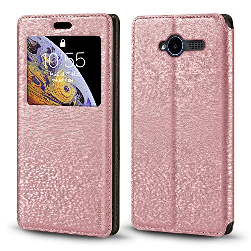 ZTE Blade L3 - Funda para ZTE Blade L3, piel de grano de madera con tarjetero y ventana, tapa...