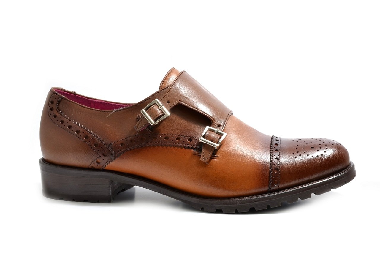 VITELOWomen's Double Monk Semi-Brogue Leather Shoes F 116