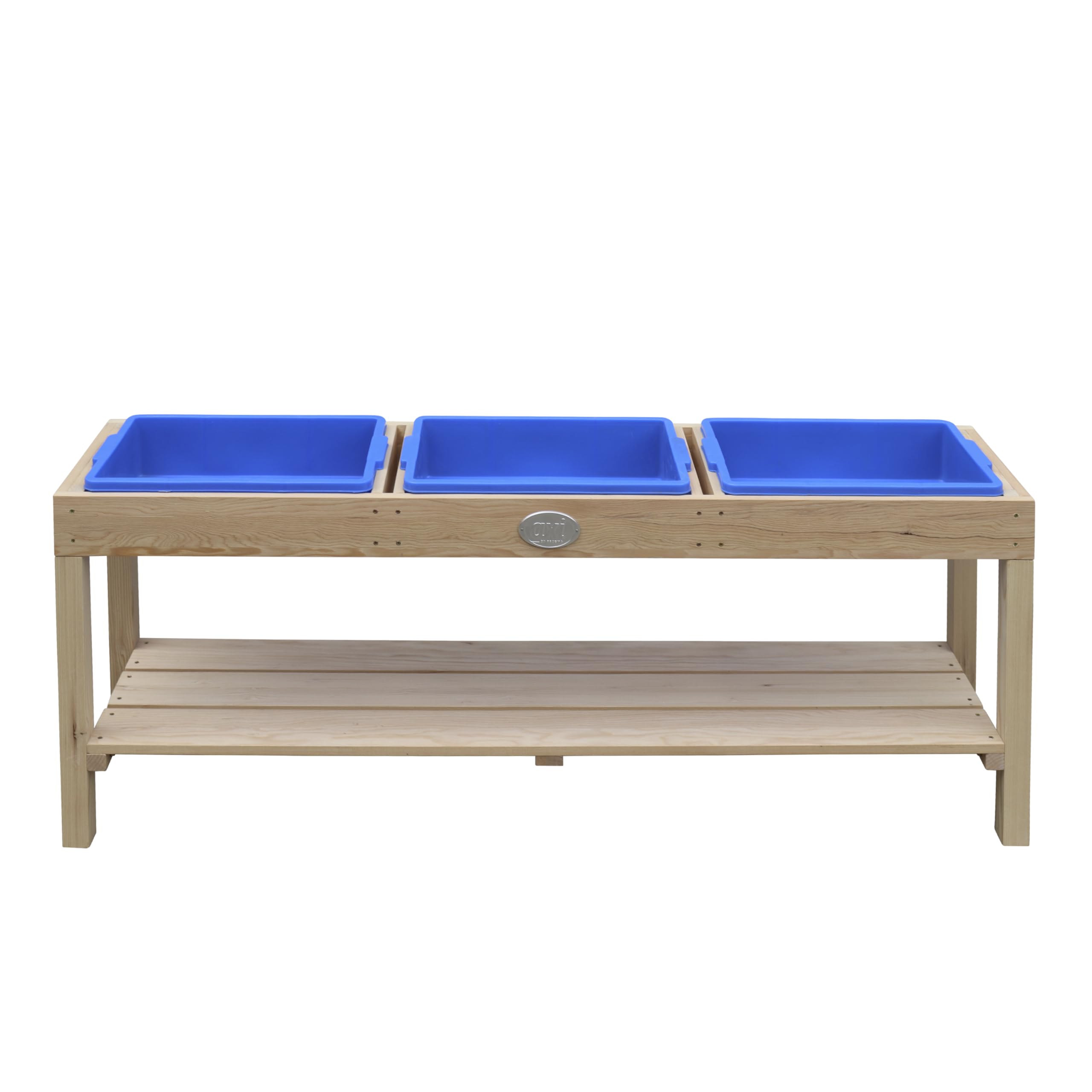 AXI Tavolo Sabbia e Acqua in Legno - Blu | Tavolo da Sabbia con 3 cestini di plastica e ripiano per riporre Gli Oggetti | Tavolo da attivitˆ Multiuso per Bambini, Tavolo da Fango