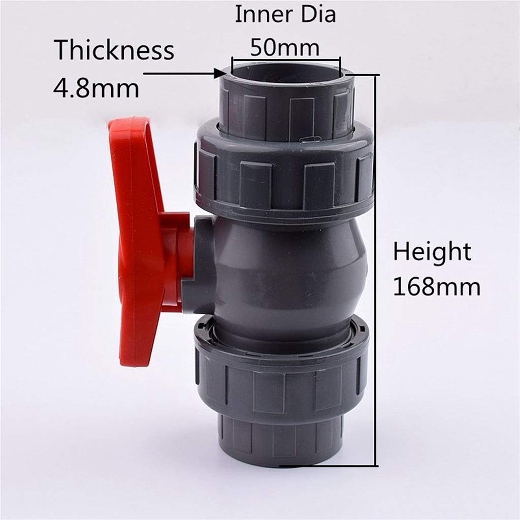 Connettore Per Valvola A Unione In PVC, Valvola A Sfera Doppia Unione 20/25/32/40/50 Mm, Raccordi Per Tubi Dell'acqua Adattatore Per Irrigazione Da Giardino Per Pesci D'acquario, 1 Pz (Size : 50mm)