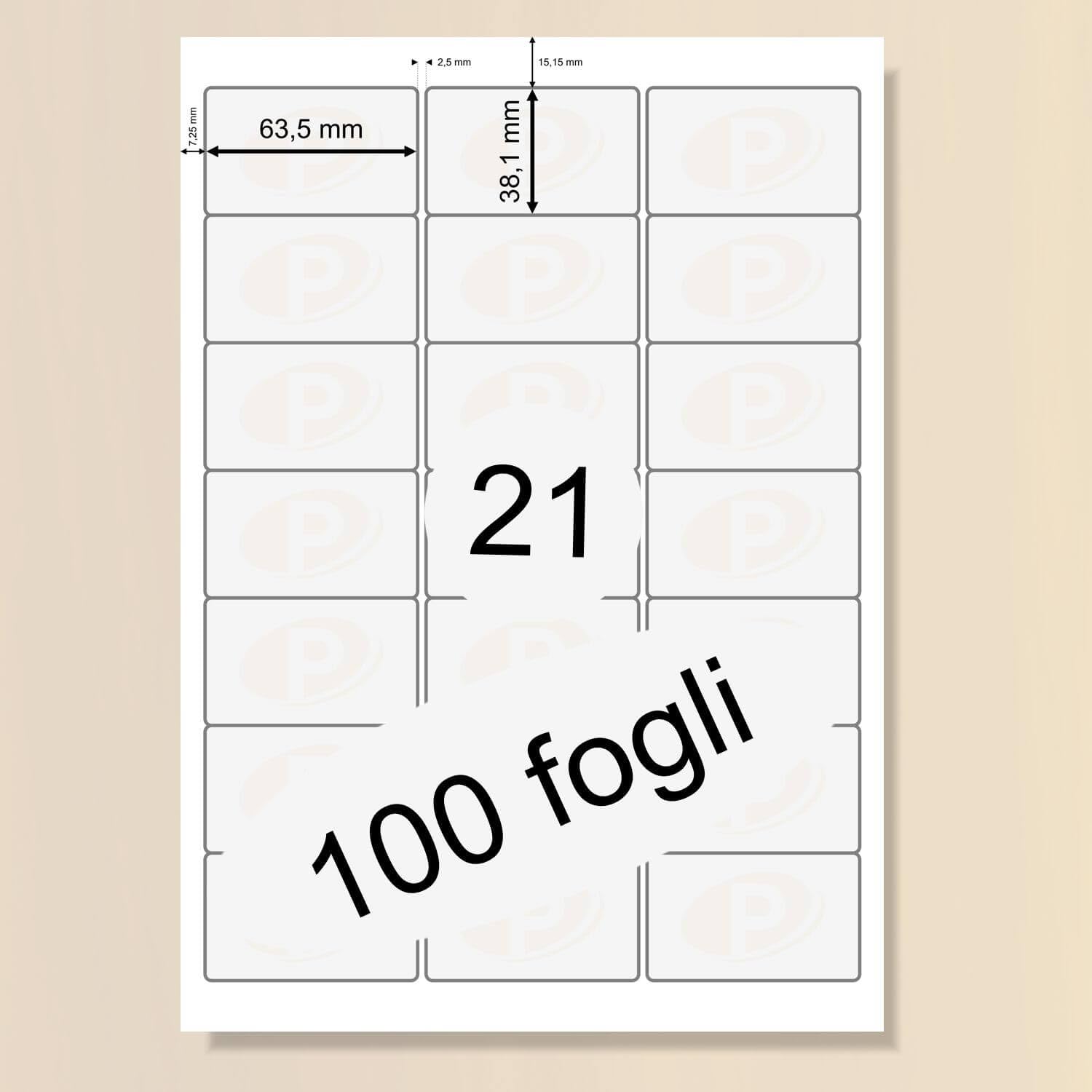 Printation 10500 Etichette per indirizzi 63,5 x 38,1 mm - autoadesive, bianche stampabili, 63,5x38,1 - Etichette Adesive A4 per Stampante su 500 fogli A4 3x7 24, angoli arrotondati 4677 LA320