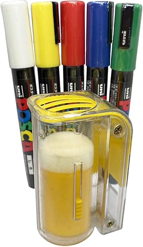 Kit de marcado Queen – 5 rotuladores POSCA (verde, azul, amarillo, blanco y rojo) con jaula de marcado Queen con una sola mano y calcomanías de