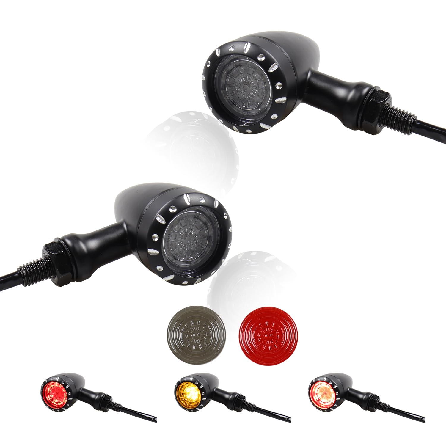 MotoParAcc Universal Motorcycle Rear LED Turn Signals 12V Brake Tail Lights Running Lights for Harley Sportster Iron 1200 Softail Yamaha Victory Kawasaki Suzuki Chopper Bobber