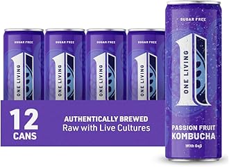 One Living Kombucha Drink – Passion Fruit & Goji – 12 x 250ml Cans – Sugar Free, Great Tasting Authentically Brewed Kombucha with Live Cultures