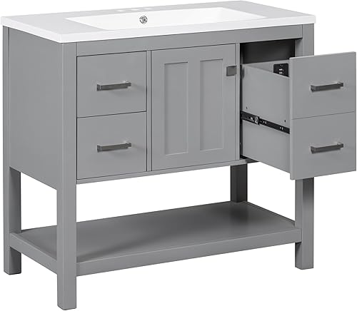 Miniatura 4 de Harper & Bright Designs Mueble de baño de 36 pulgadas con lavabo, juego de tocador de lavabo individual independiente con USB, 3 cajones y un