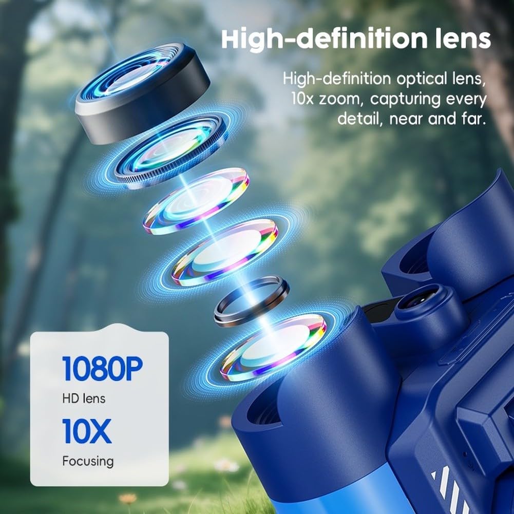 Binocolo digitale LCD da 2,4 pollici con fotocamera per adulti, 12 x 32, registratore video e foto (48 MP, 2,5 K) per bird watching, caccia, concerti e trasmissioni sportive